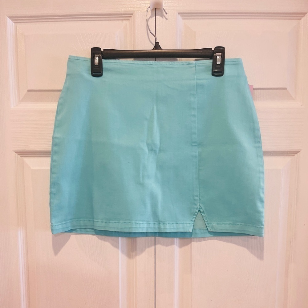 Wild Fable Women Stretchy Glitter Turquoise Colored Mini Skirt Size 12 - Picture 14 of 15